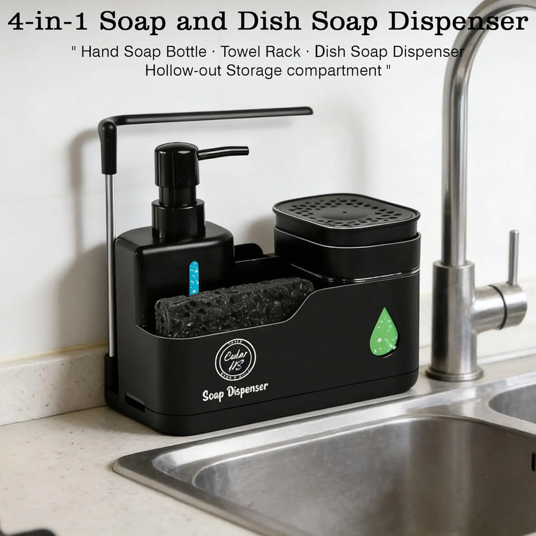4-in-1 Kitchen Sink Organizer with Soap Dispenser Aberscent
