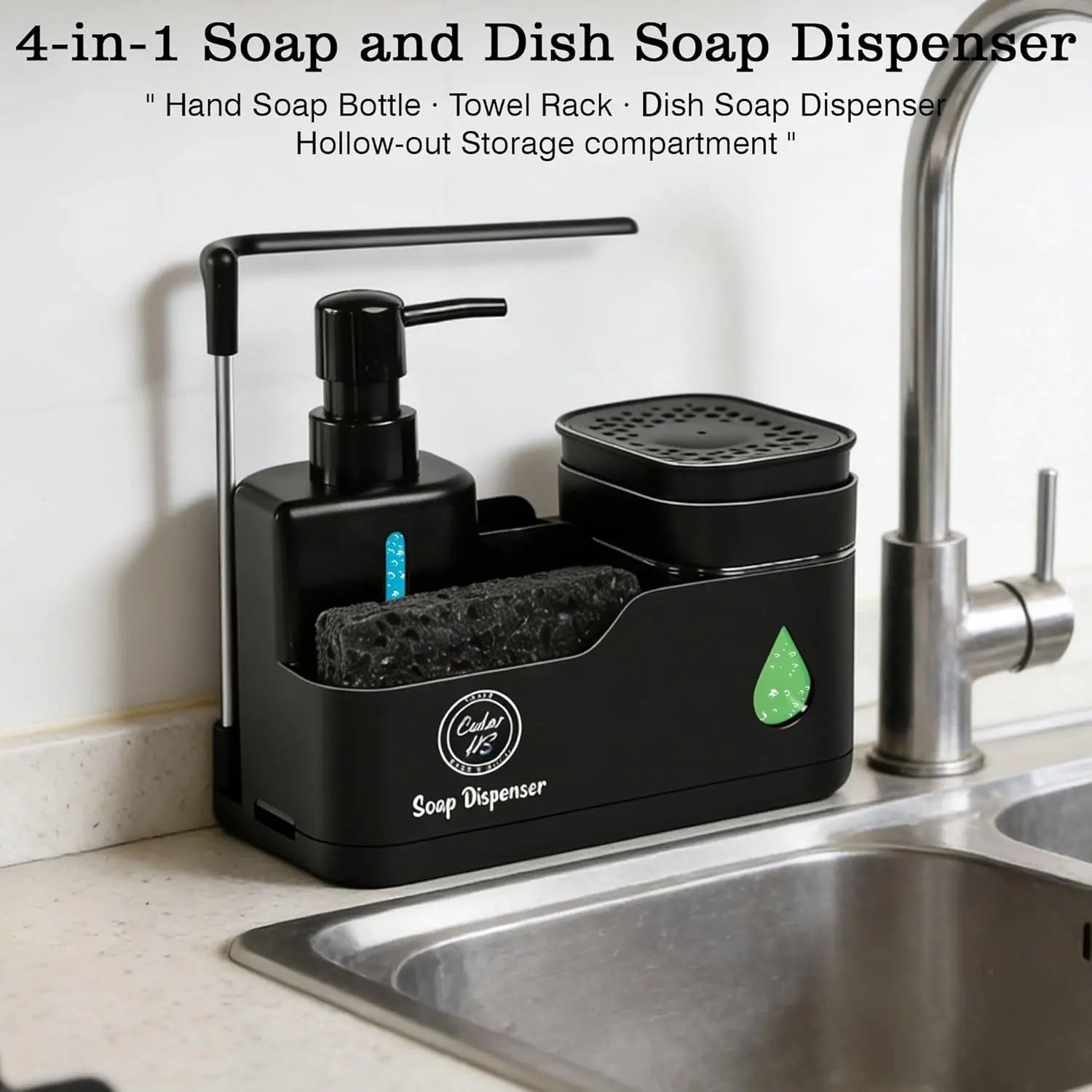 4-in-1 Kitchen Sink Organizer with Soap Dispenser Aberscent
