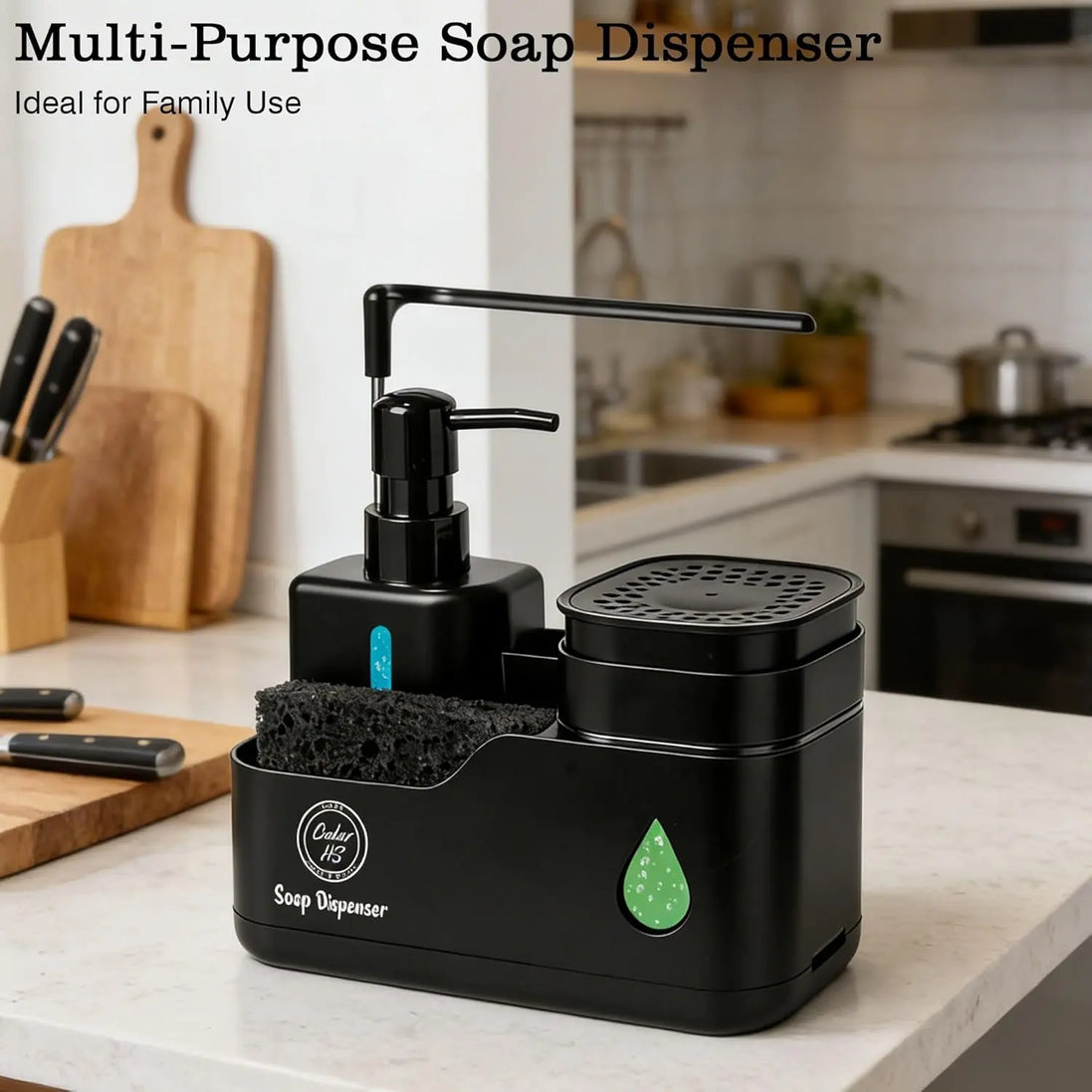 Transform Your Sink Space with Our Stylish 4-in-1 Black Kitchen Soap Dispenser Set – Dual Pump Bottles, Sponge Holder, Towel Bar & Drain Rack for Ultimate Organization and Hygiene