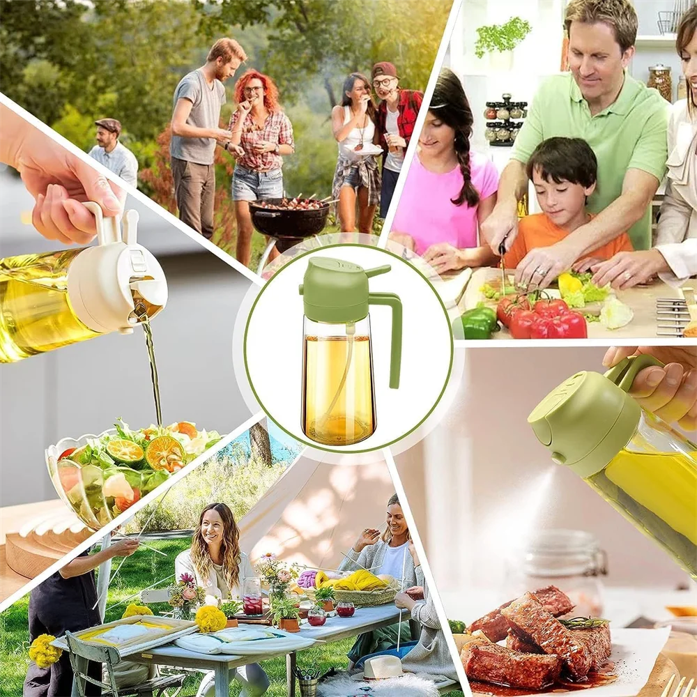 Collage of people enjoying outdoor activities with a focus on a bottle of oil.
