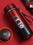 Red thermos bottle with digital display on a red background