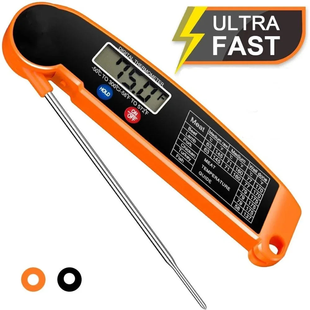 Orange digital thermometer with a black探针 on a white background, featuring the word 'ULTRA' above it.