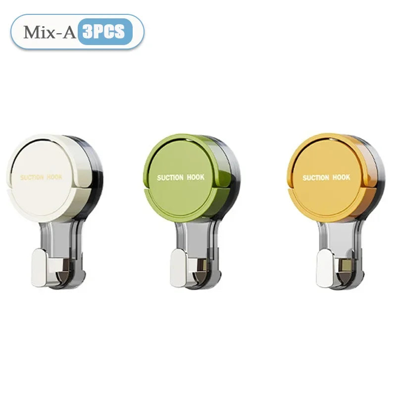 Three suction hooks in white, green, and gold on a white background with 'Mix-A 3PCS' text.