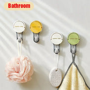 Four suction hooks with bath accessories on a white background, labeled 'Bathroom'.