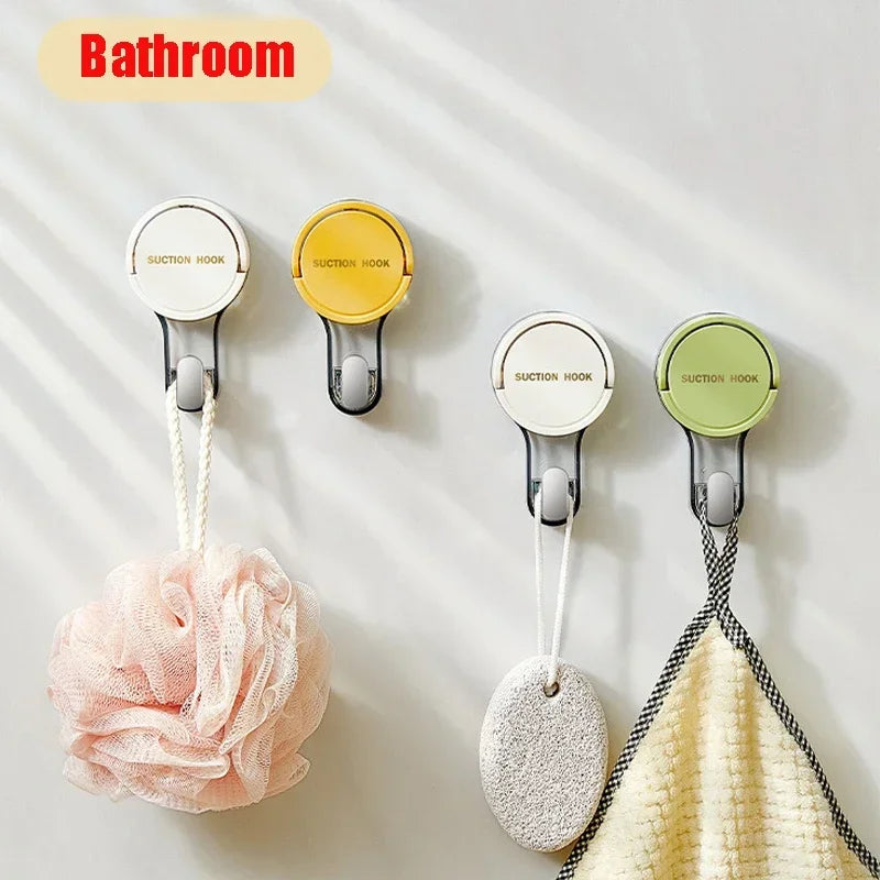 Four suction hooks with bath accessories on a white background, labeled 'Bathroom'.