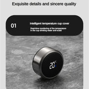 Intelligent temperature cup cover with digital display on a gray surface