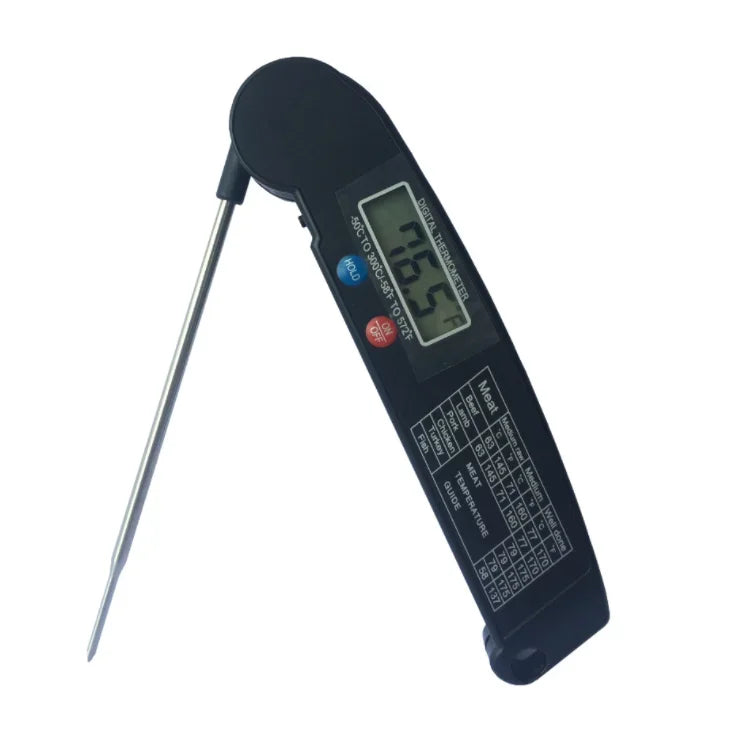 Digital thermometer with a probe on a white background