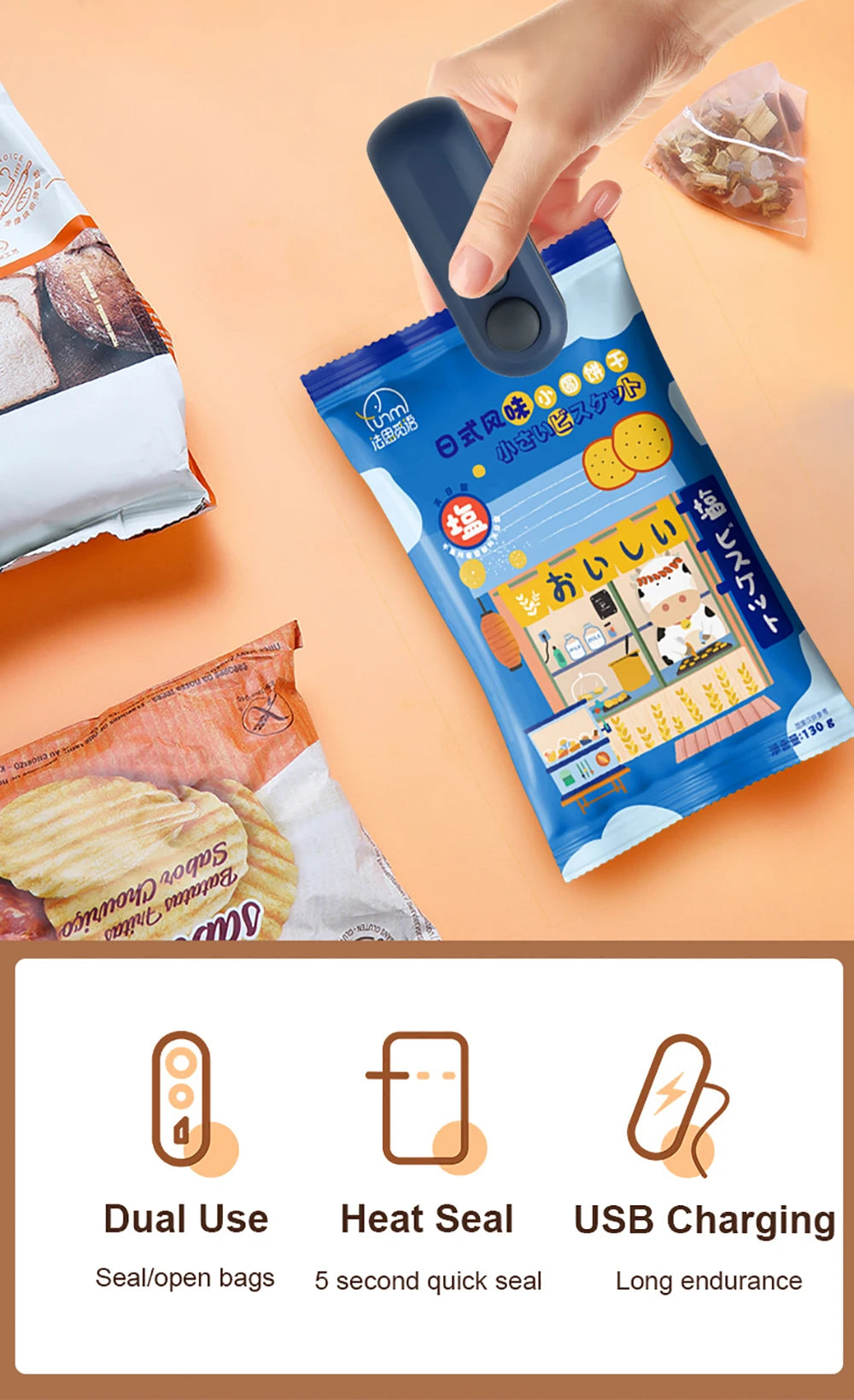 Mini Heat Bag Sealing Machine Package Sealer Bags Plastic Food Sealer Clip Bag Handheld Sealer Food Packaging Heat Sealer Aberscent