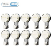 10 white hooks with chrome finish on a white background