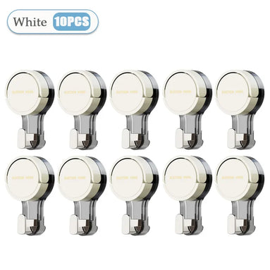 10 white hooks with chrome finish on a white background