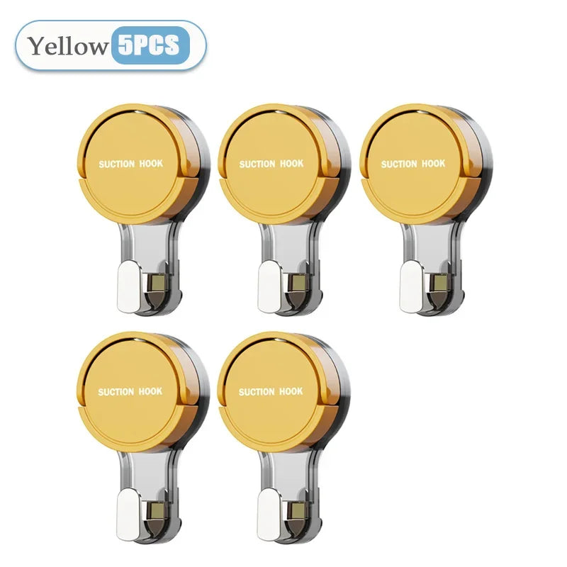 Five yellow suction hooks on a white background with 'Yellow 5PCS' text above.