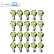 Set of 20 green and silver electronic components on a white background