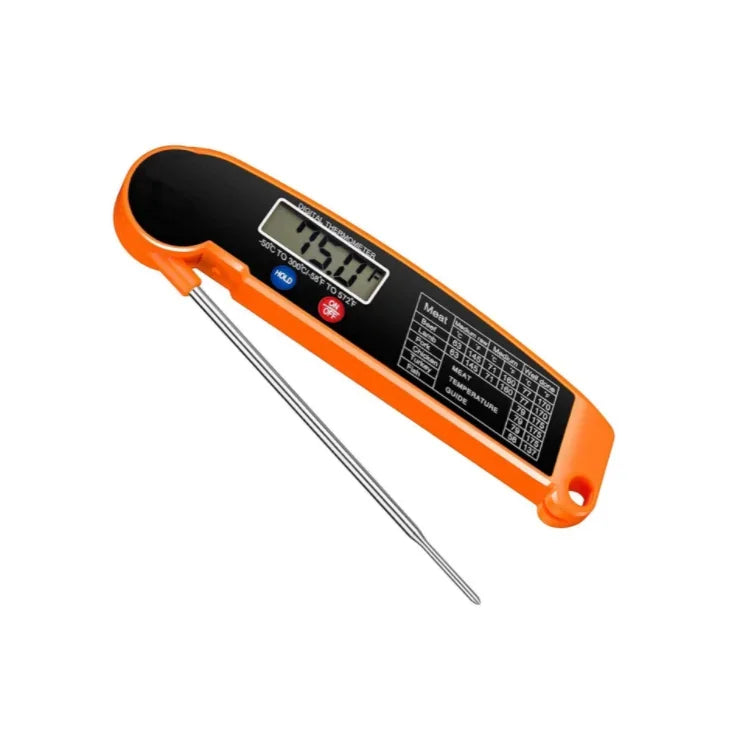 Digital thermometer with an orange casing on a white background