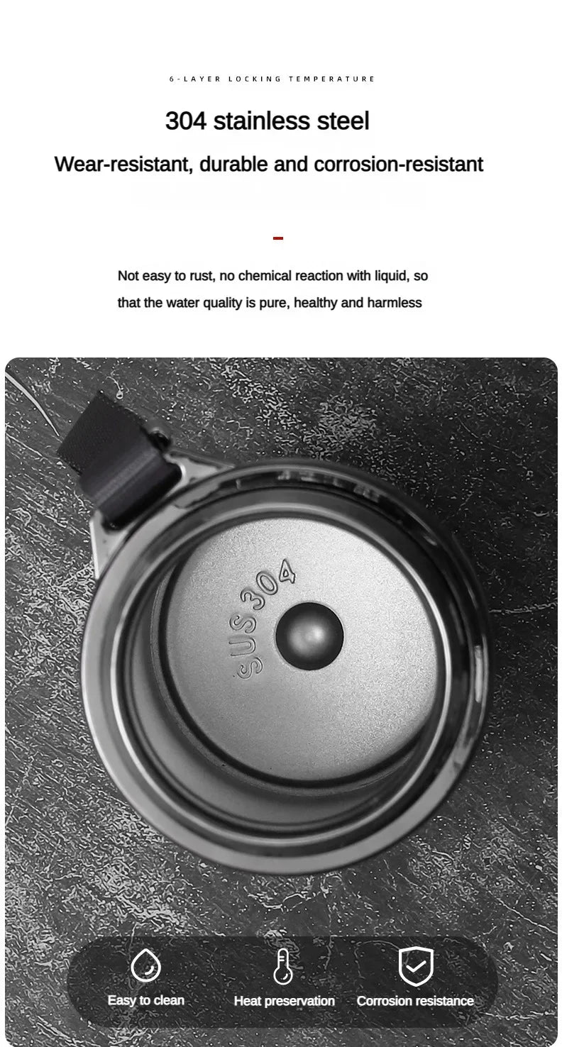 Stainless steel water bottle cap with '304 stainless steel' text on a textured background.