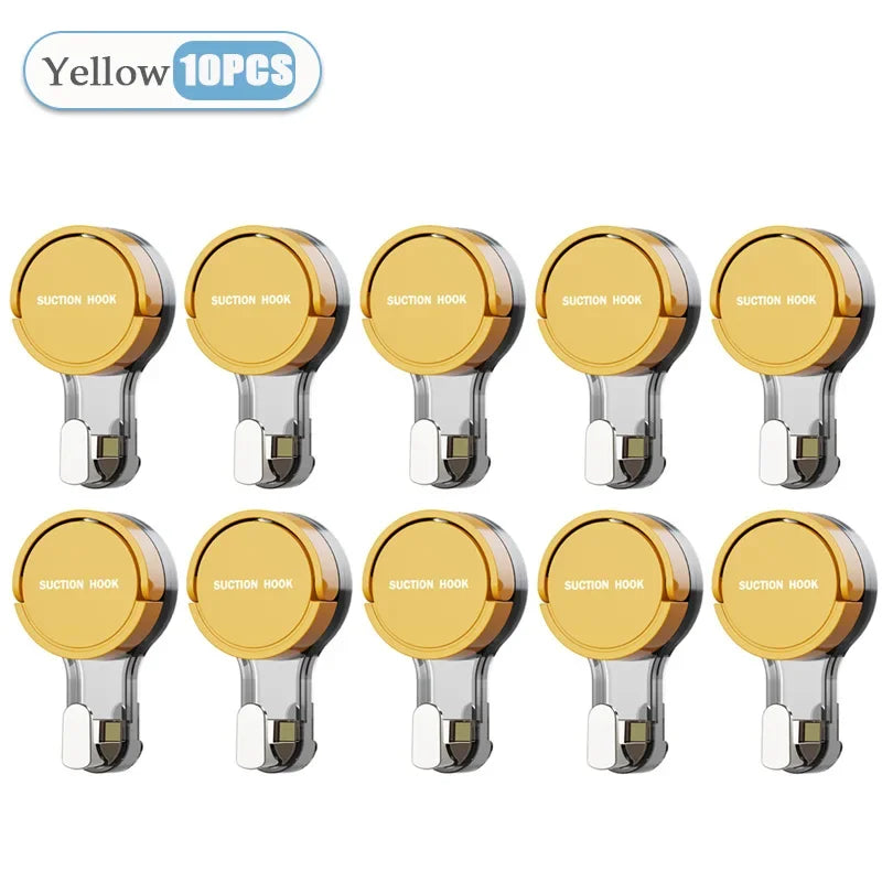 Yellow suction hooks with 'Suction Hook' text on a white background, labeled as '10PCS'.