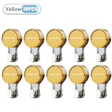 Yellow suction hooks with 'Suction Hook' text on a white background, labeled as '10PCS'.